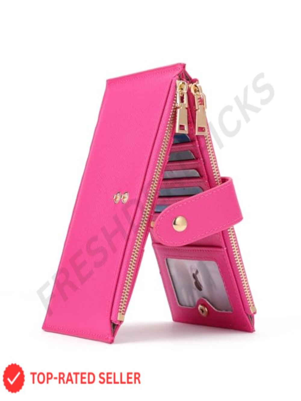 Ultra Slim Bifold Wallet RFID Blocking Card Holder Cross Grain Leather Women